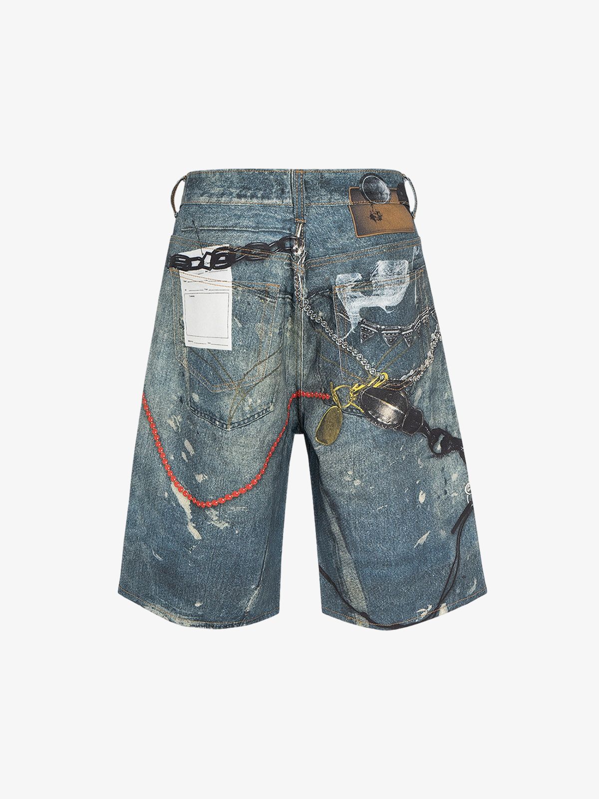 Retro Scissors Print Cropped Denim Shorts