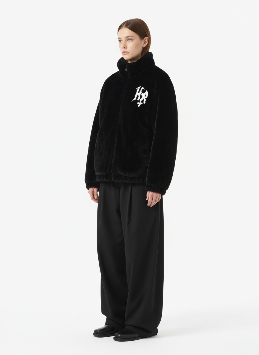 Thesupermade Hip-hop Letter Stand Collar Fur Jacket - 1908