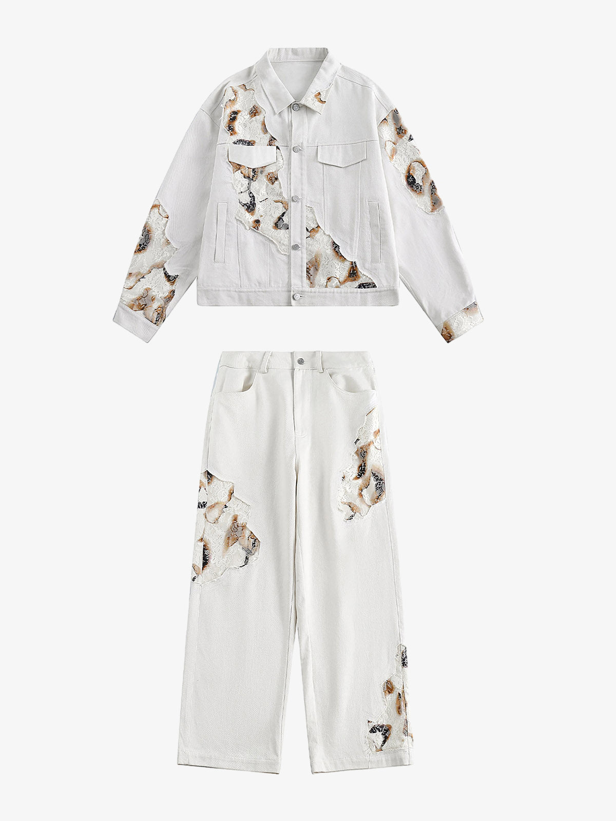 Thesupermade American Retro Lace Patchwork Denim Jacket