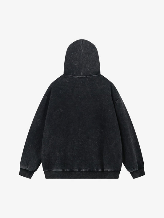 Thesupermade Washed Flame Printed Hooded Fleece Sweatshirt