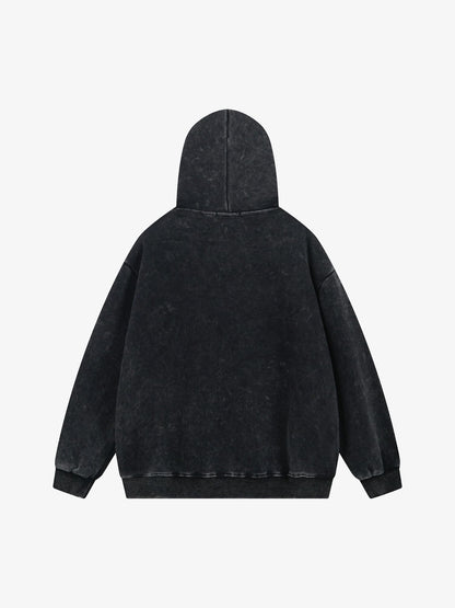 Thesupermade Washed Flame Printed Hooded Fleece Sweatshirt