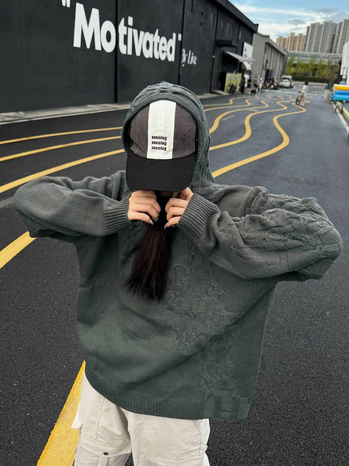 Asymmetric Irregular Knitted Sweater Hoodie