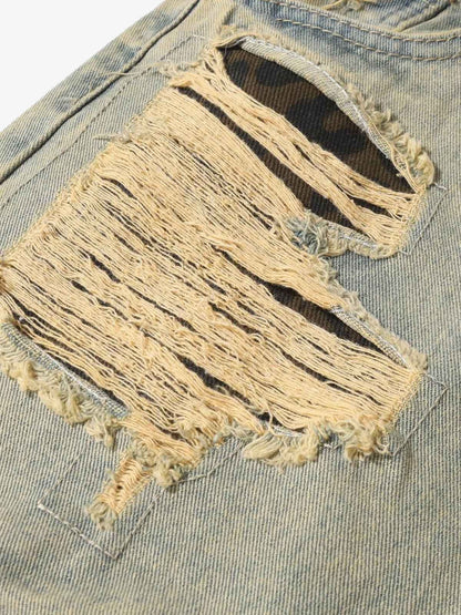 Distressed Raw Edge Patch Jeans
