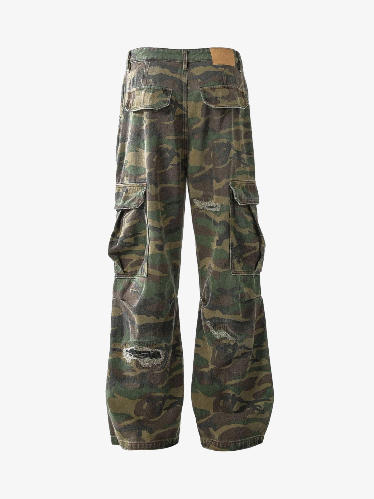 Ripped Camouflage Flared Cargo Pants - 2410