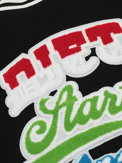 Thesupermade Leather Patchwork  Embroidery Quilted Bomber Jacket