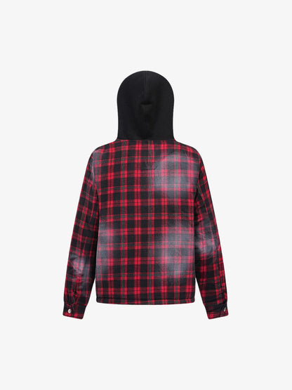 Thesupermade Dark Plaid Hooded Quilted Jacket