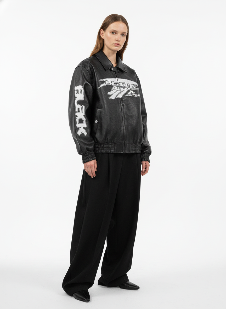 Faux Leather Vintage Street Black Air Jacket - 1821