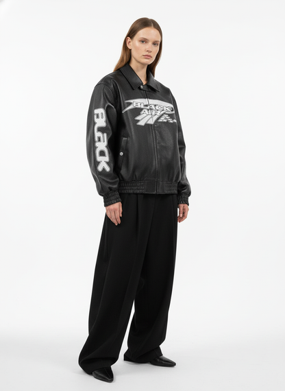 Faux Leather Vintage Street Black Air Jacket - 1821