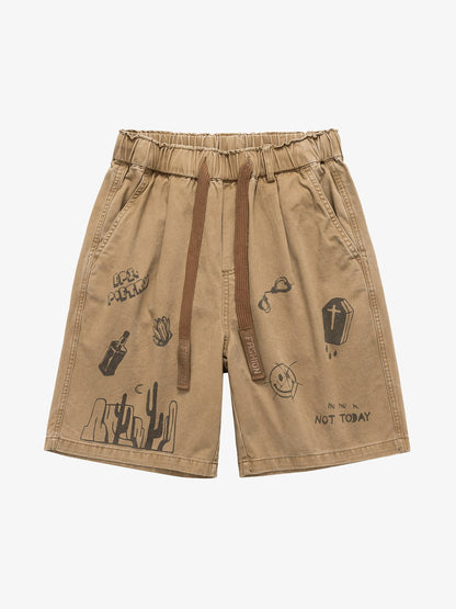 Graphic Print Drawstring Shorts
