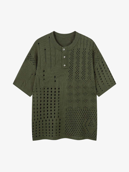 Openwork Knit Short-Sleeve Sweater