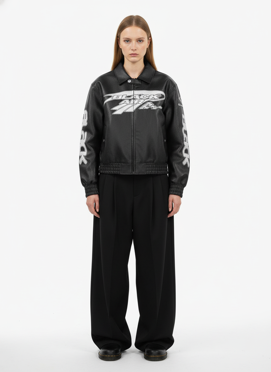 Faux Leather Vintage Street Black Air Jacket - 1821