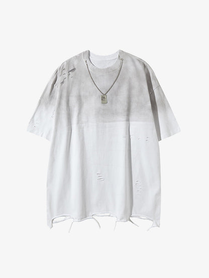 Tie -Dye Tattered Edge Necklace T-shirt