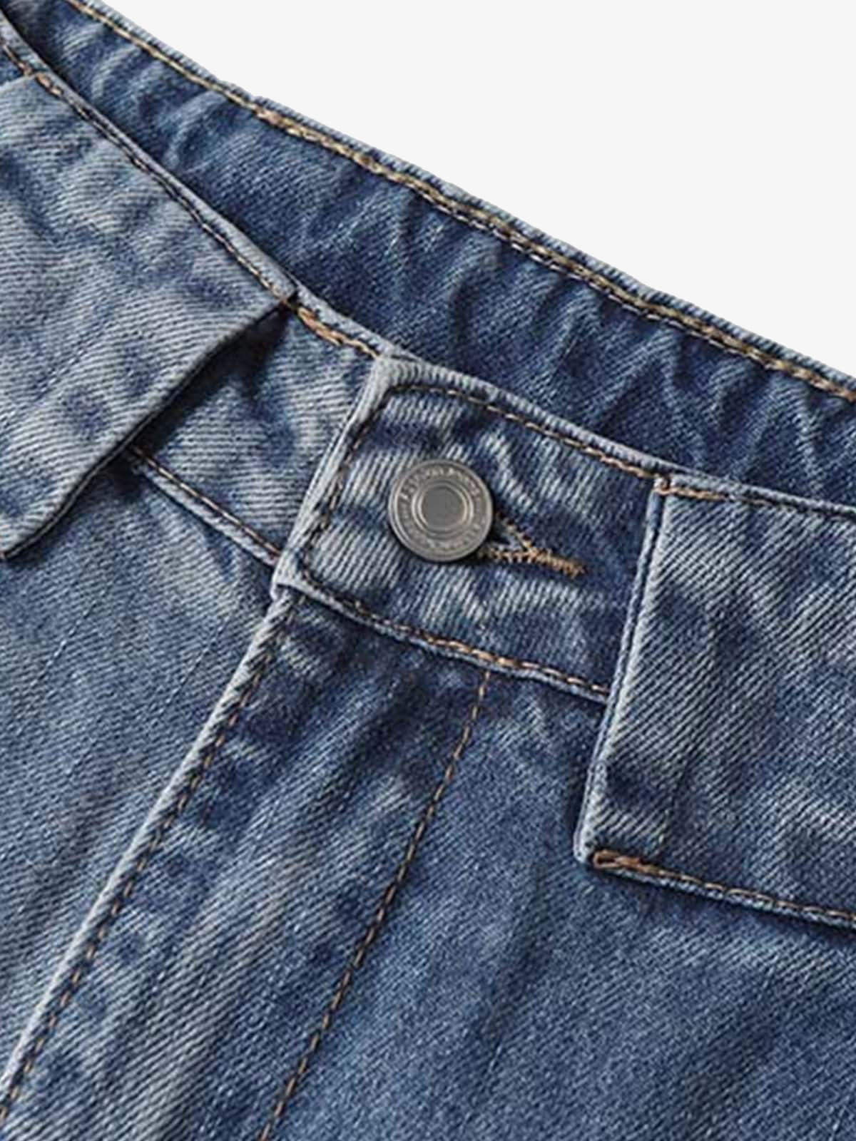Distressed Washed Deconstructed Barrel Jeans