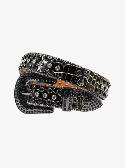 Punk Style Leather Hotflix  Rhinestone Belt