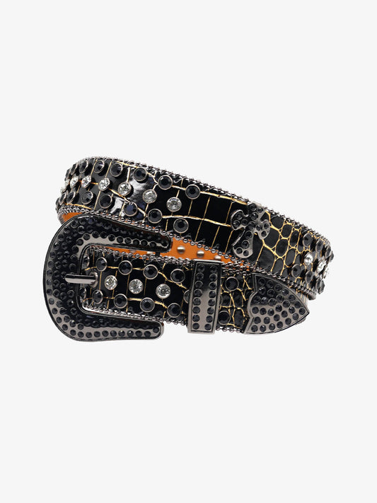 Punk Style Leather Hotflix  Rhinestone Belt