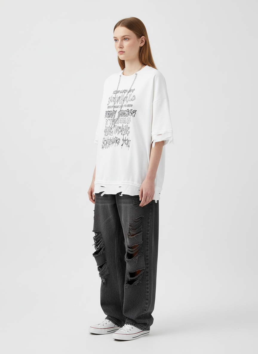 Thesupermade Chain Decorated Oversized T-Shirt - 2278