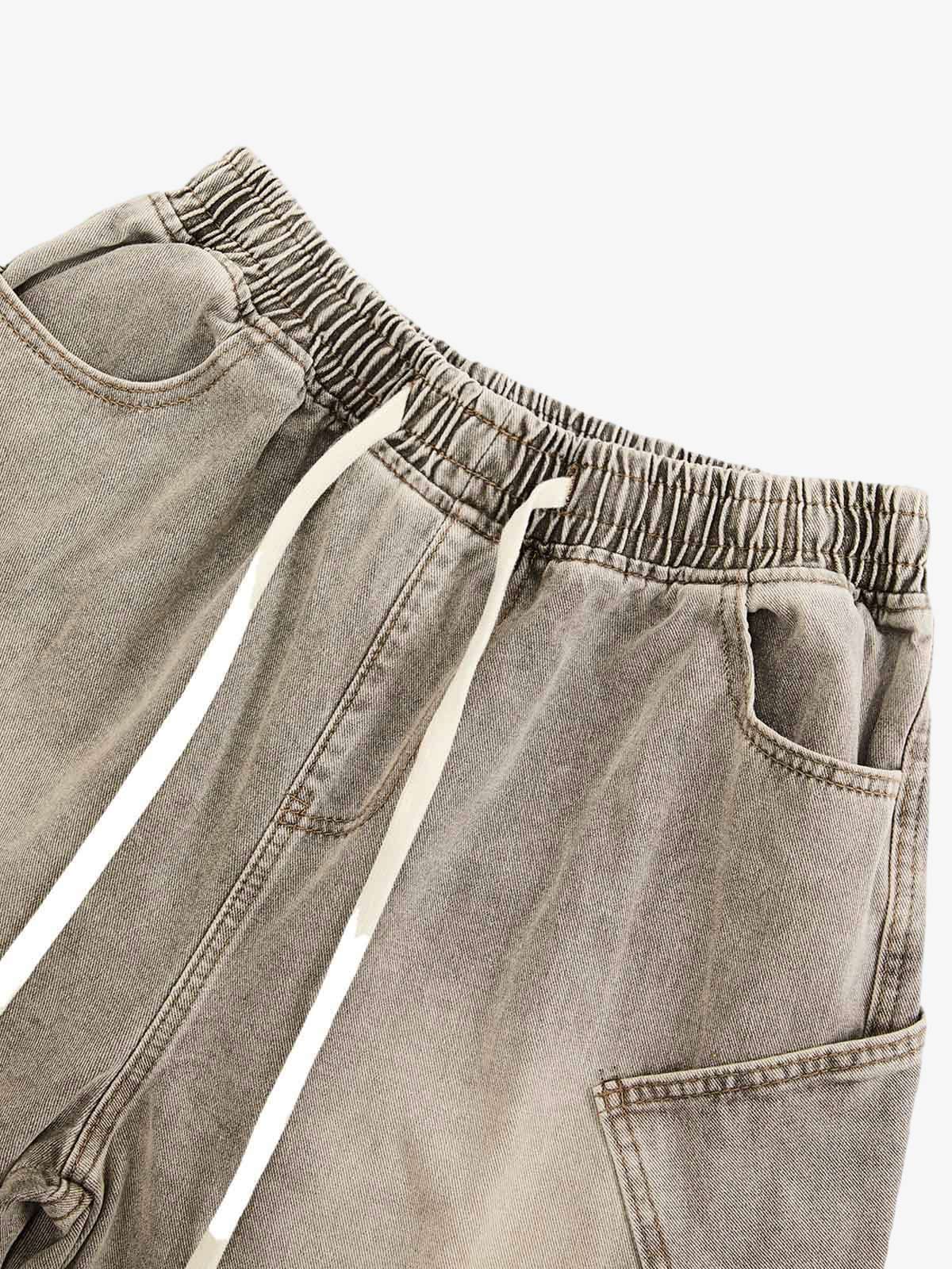 VINTAGE WASH DECONSTRUCTED DRAWSTRING DENIM SHORTS