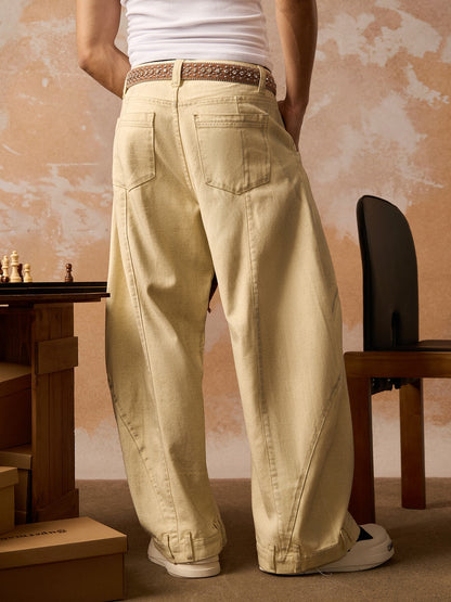 Washed Distressed Detachable Scarf Barrel Jeans