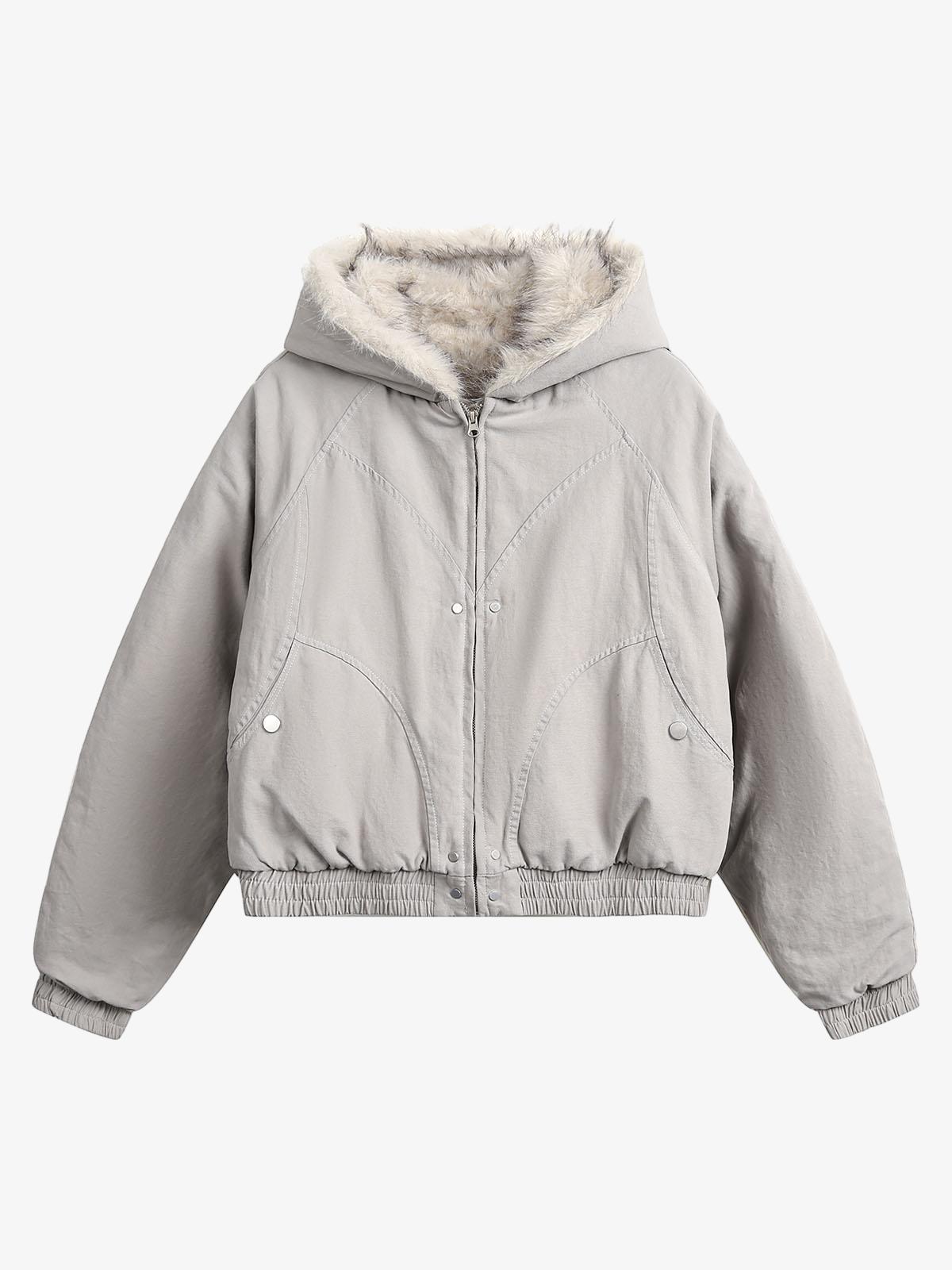 Spliced Fur Hooded Quilted Jacket - 2285