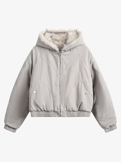 Spliced Fur Hooded Quilted Jacket - 2285