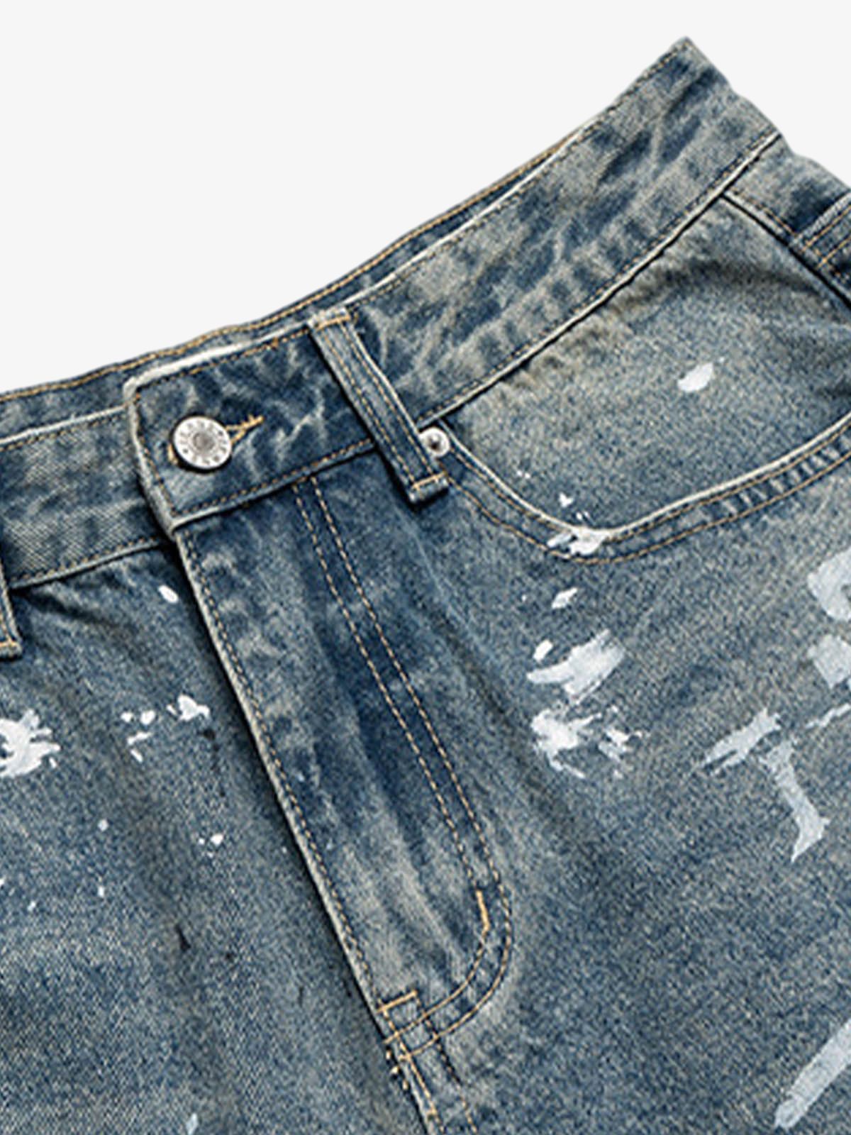 Retro Scissors Print Cropped Denim Shorts