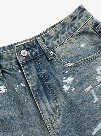 Retro Scissors Print Cropped Denim Shorts