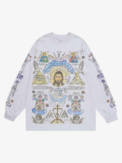Thesupermade American High Street Graffiti Long Sleeve T-Shirt