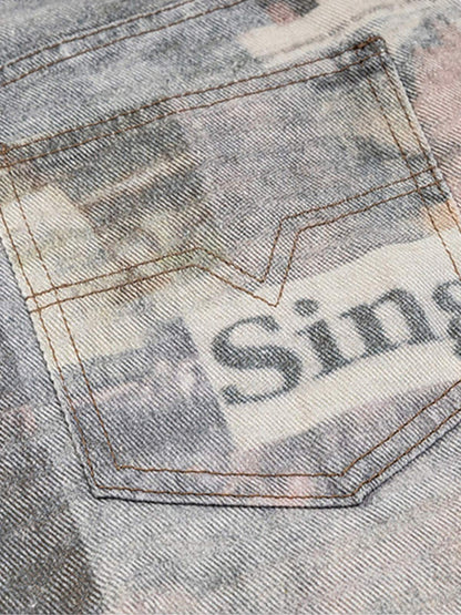 Graffiti Newspaper Baggy Jeans - 2404