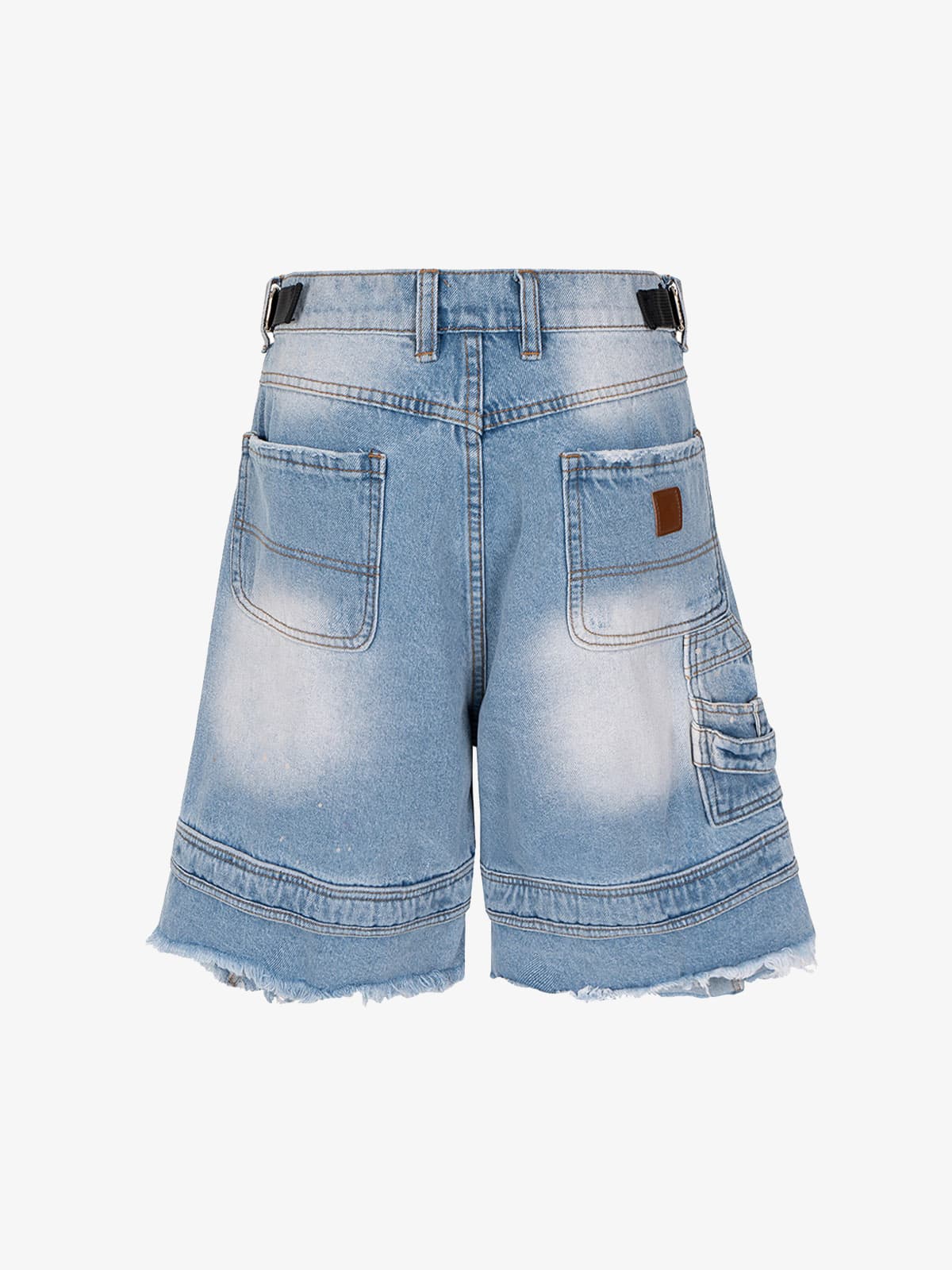 Ripped Washed Tassel Cargo Denim Shorts