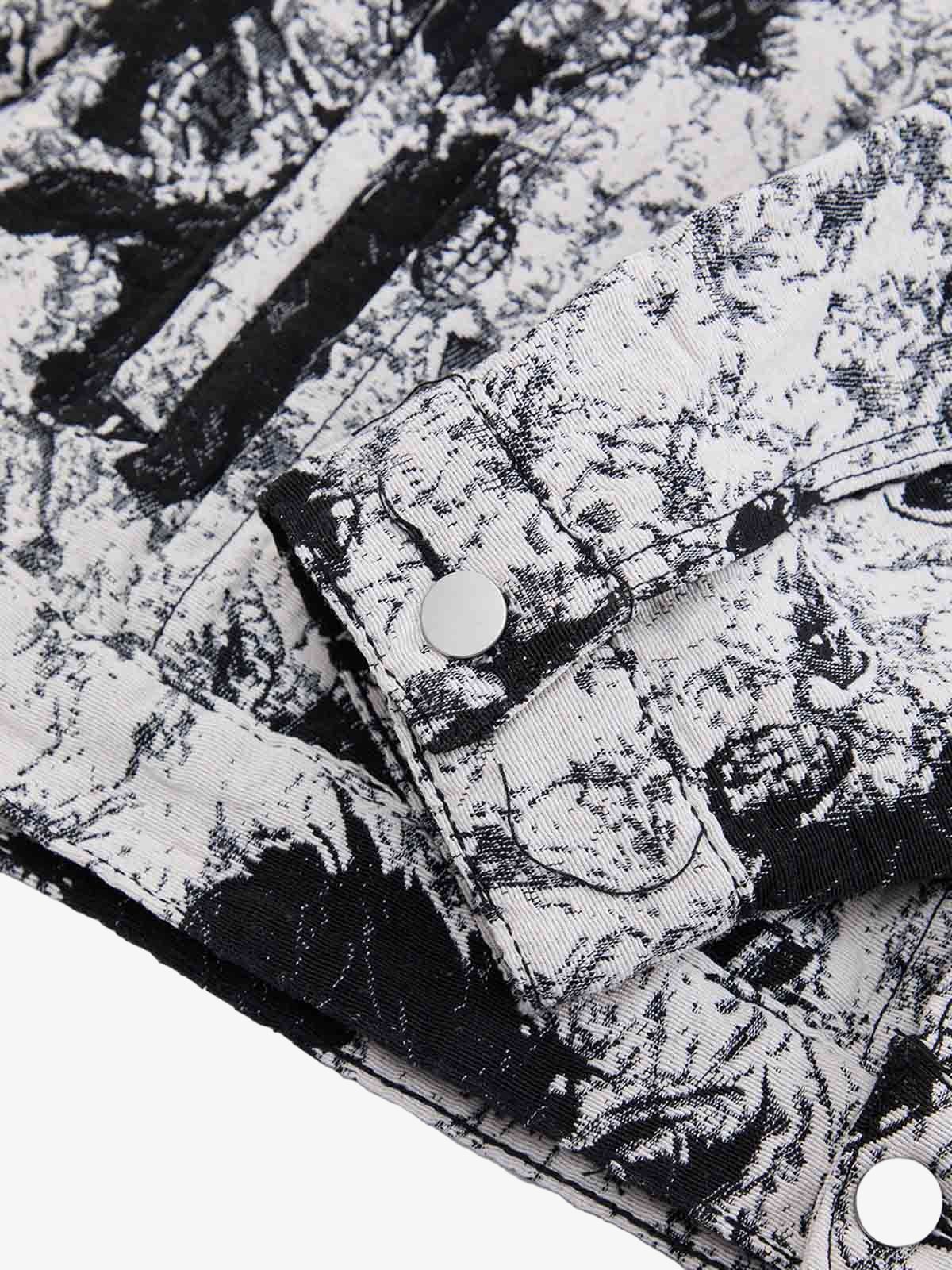 Black And White Contrast Floral Denim Jacket