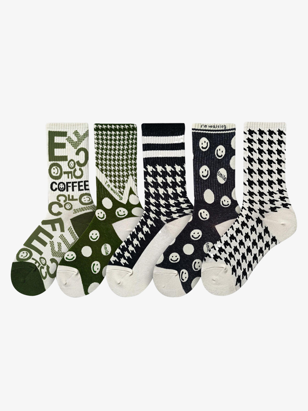 The Supermade Thousand Birds Check Smiley Face Mid-calf Cotton Socks