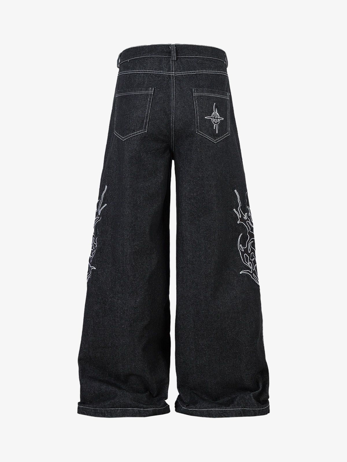 Embroidered Flame Baggy Jeans