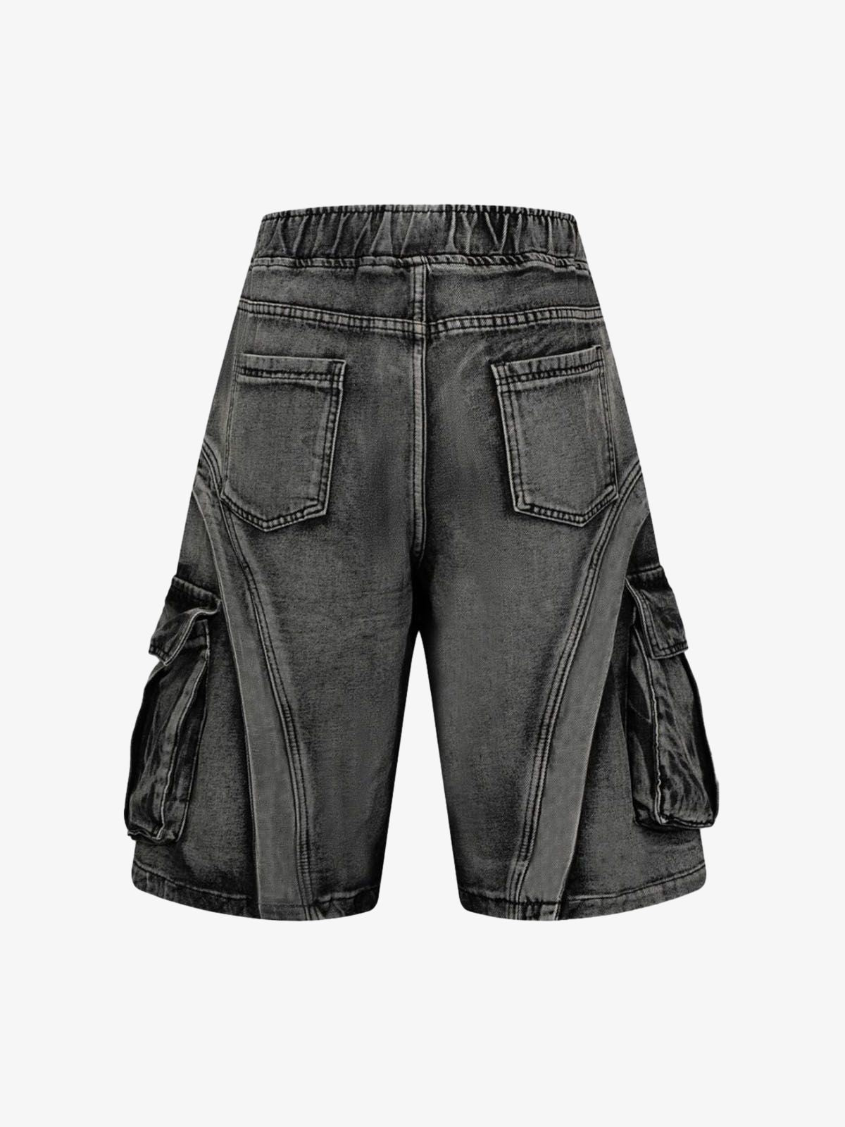 Washed Cargo Denim Shorts - 2382