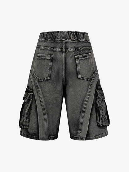 Washed Cargo Denim Shorts - 2382