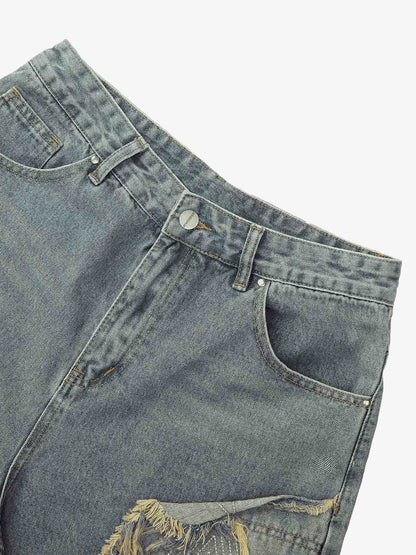 Thesupermade Retro Stitching Diamonds Embroidery Shorts