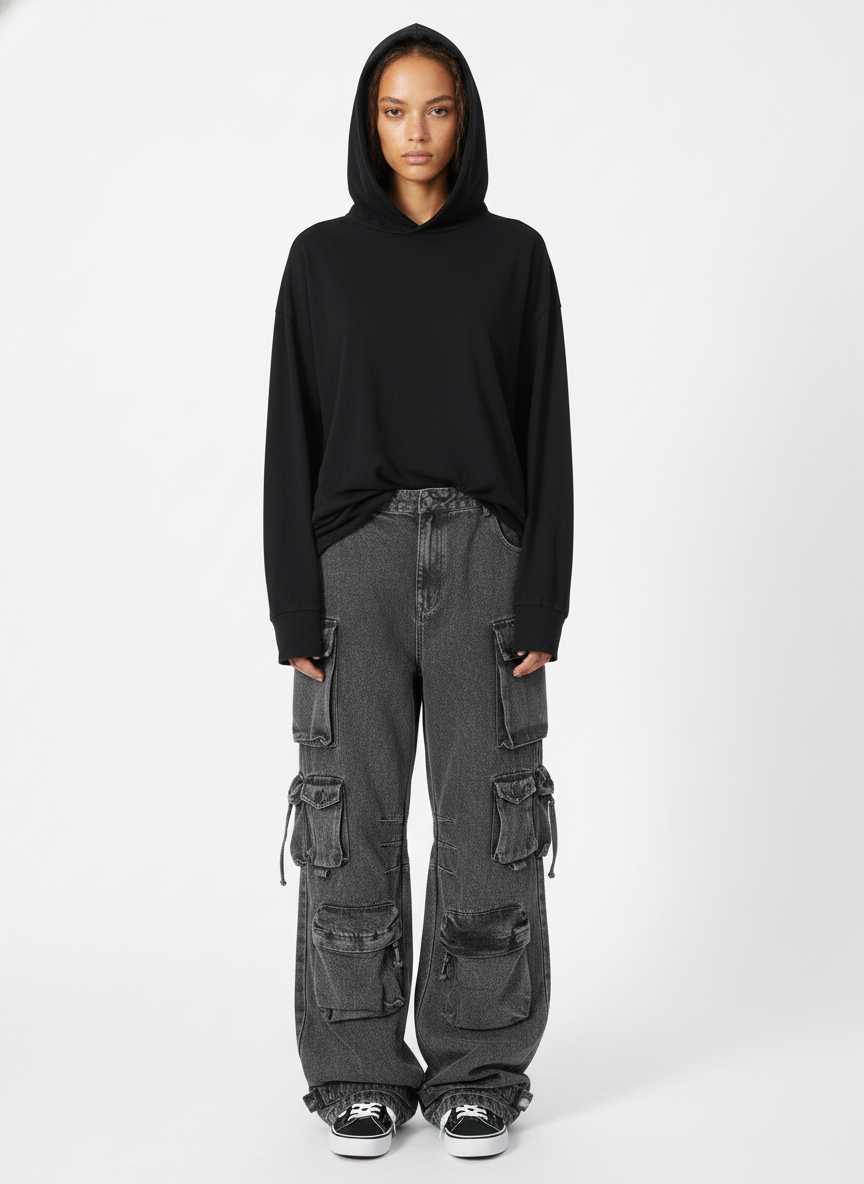 Thesupermade Street Stitching Multi-Pocket Workwear Washed Jeans - 2209