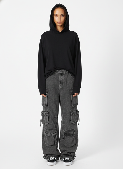 Thesupermade Street Stitching Multi-Pocket Workwear Washed Jeans - 2209