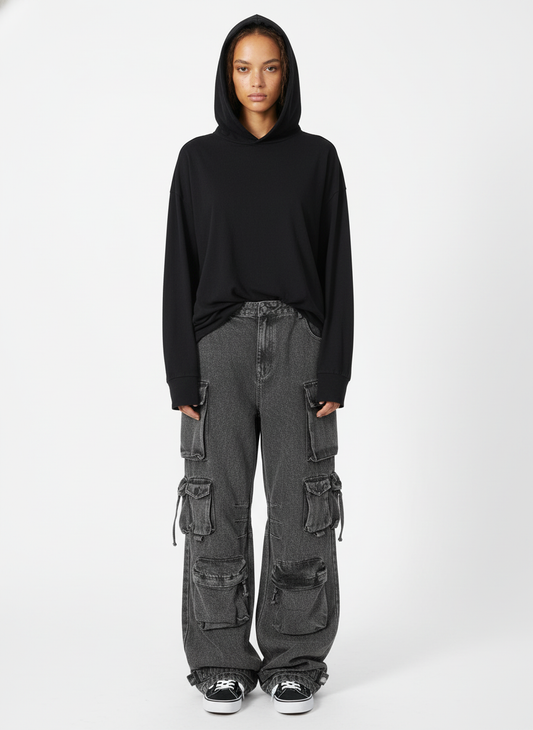 Thesupermade Street Stitching Multi-Pocket Workwear Washed Jeans - 2209