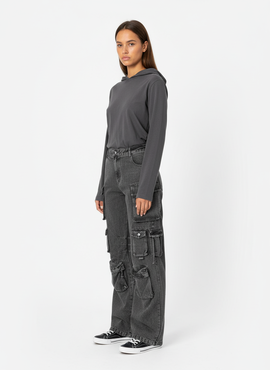 Thesupermade Street Stitching Multi-Pocket Workwear Washed Jeans - 2209