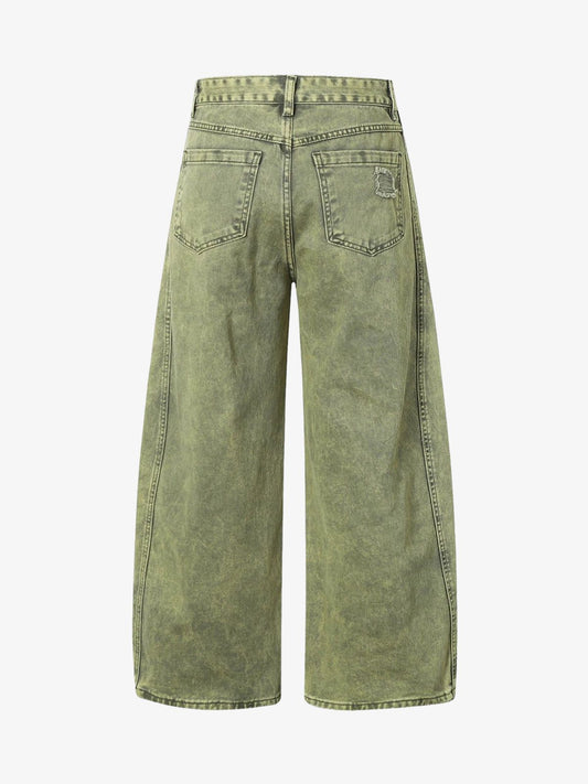 Washed Distressed Ripped Barrel Jeans