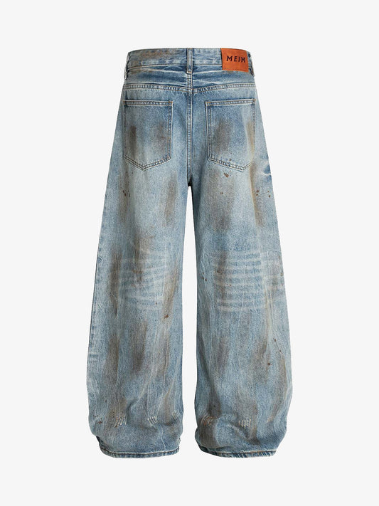 Washed Distressed Ripped Barrel Jeans - 2445