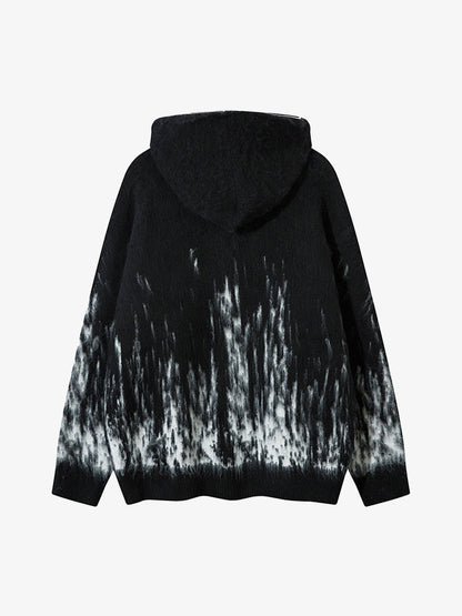 Thesupermade Star Mohair Fuzzy Hooded Zip Up Sweater