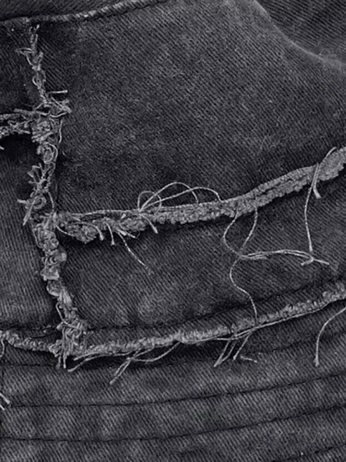 Distressed Denim Raw Edge Destroyed Bucket Hat