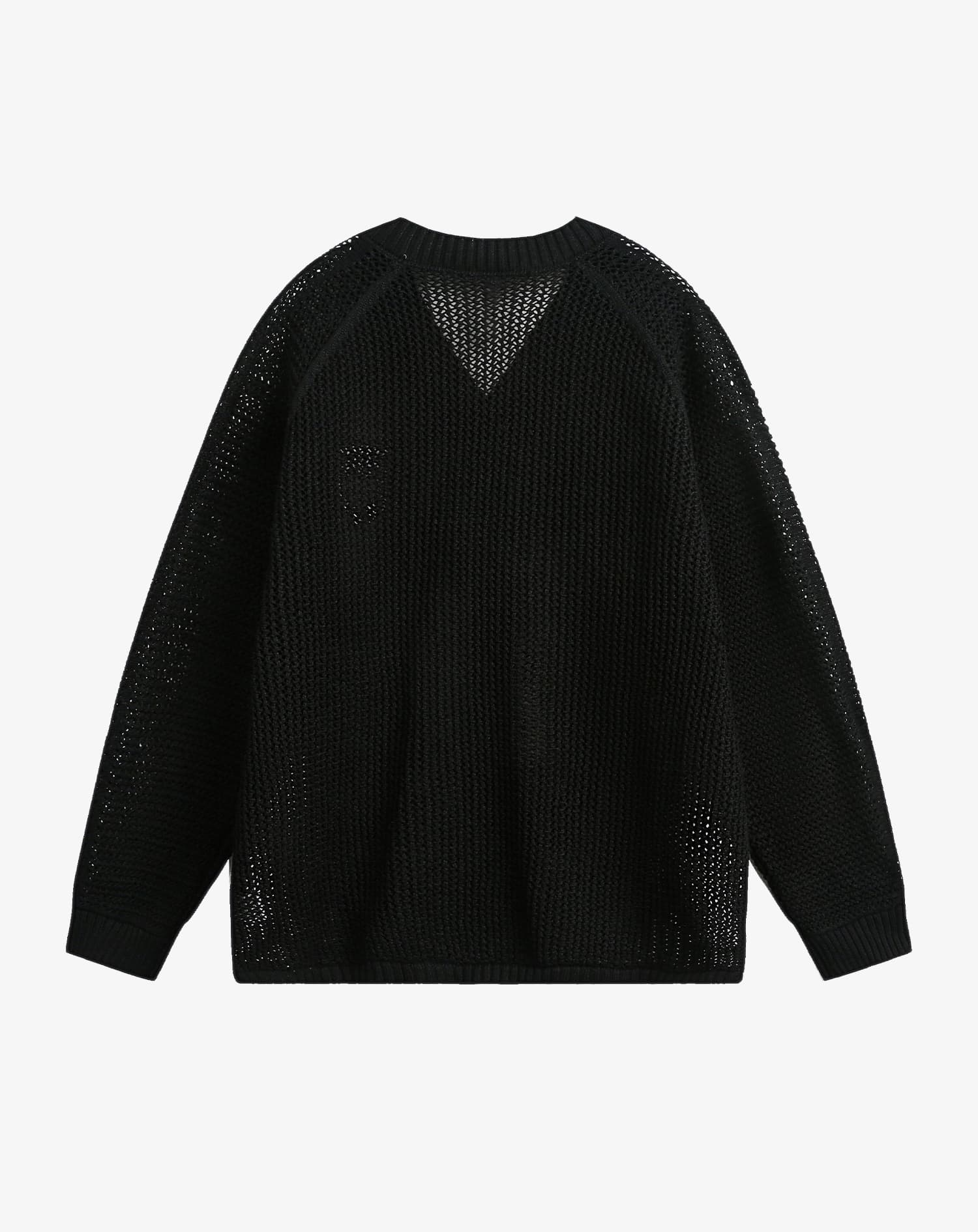 Vintage Ripped Long Sleeve Knitted Jersey V-Neck Sweater