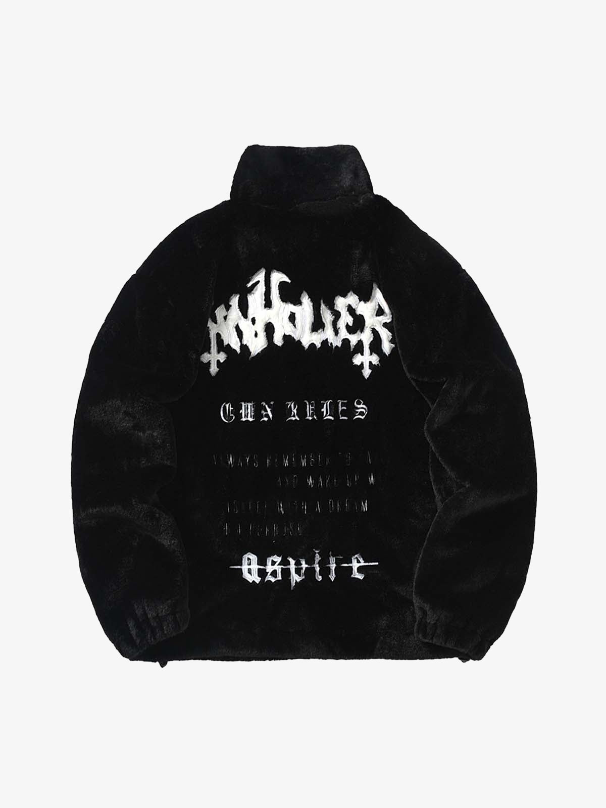 Thesupermade Hip-hop Letter Stand Collar Fur Jacket - 1908