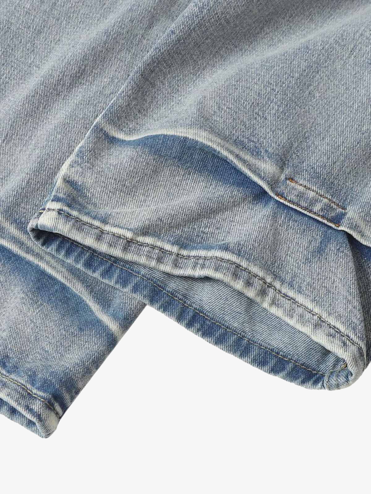 Distressed Washed Whisker Pleated Barrel Jeans
