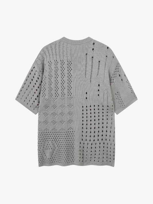 Openwork Knit Short-Sleeve Sweater