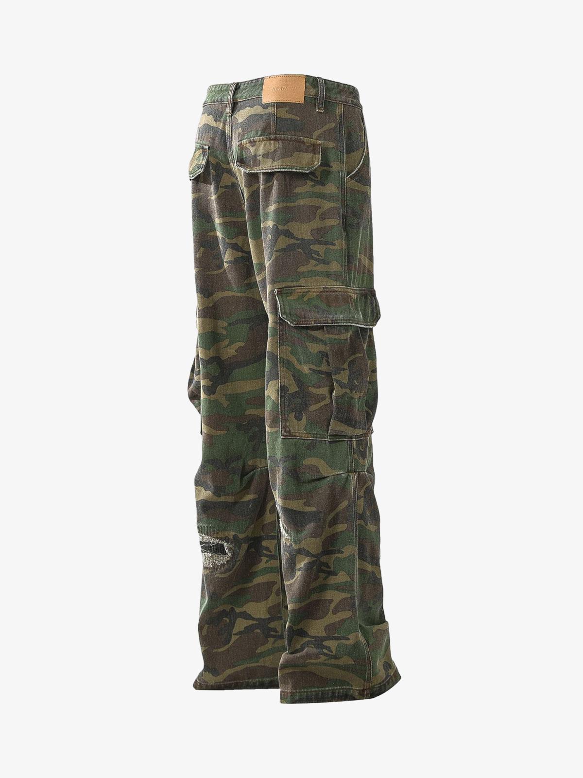Ripped Camouflage Flared Cargo Pants - 2410