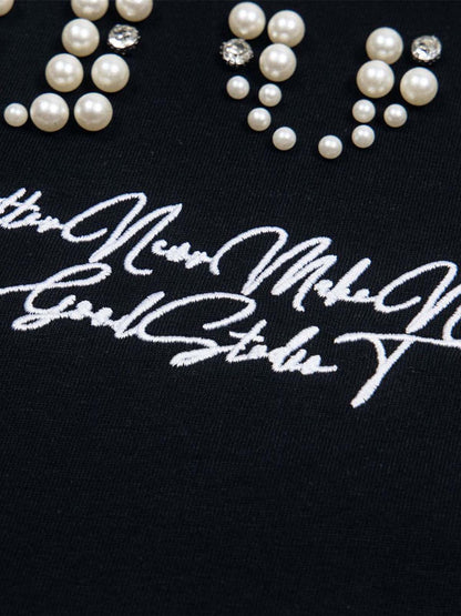 Elegant Pearl-Embellished Oversized T-Shirt