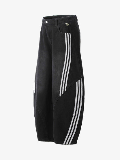 Striped Stitching Barrel Jeans - 2423